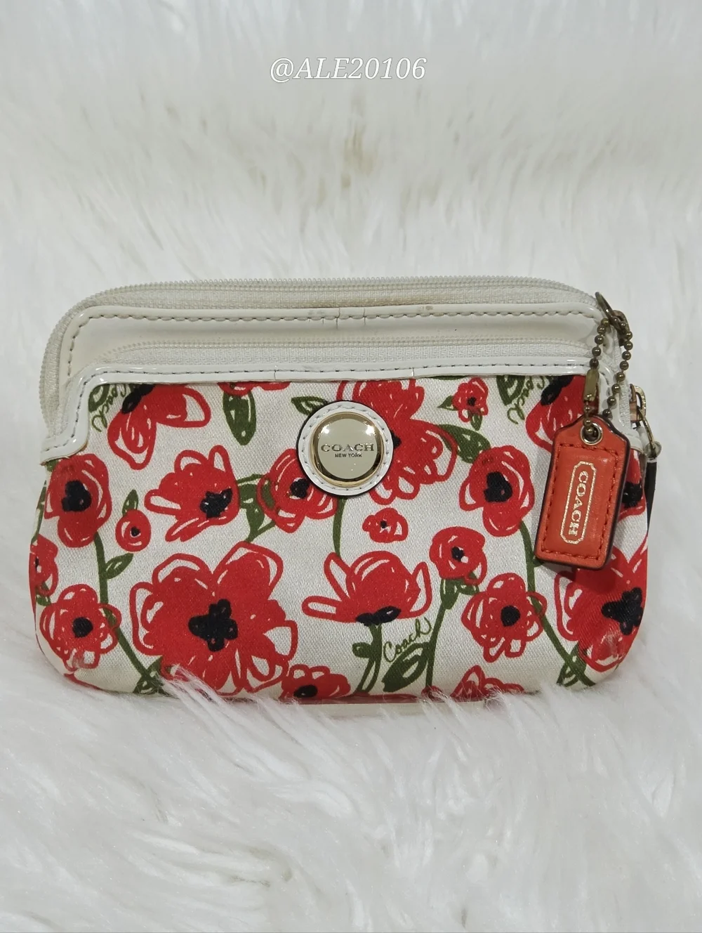 Coach Red Floral Print Canvas Wristlet Wallet Zip Pouch